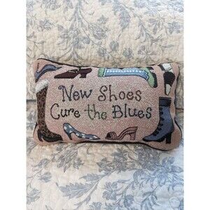 Vtg Tapestry Style Throw Pillow New Shoes Cure The Blues 12 X 8" #Grannycore